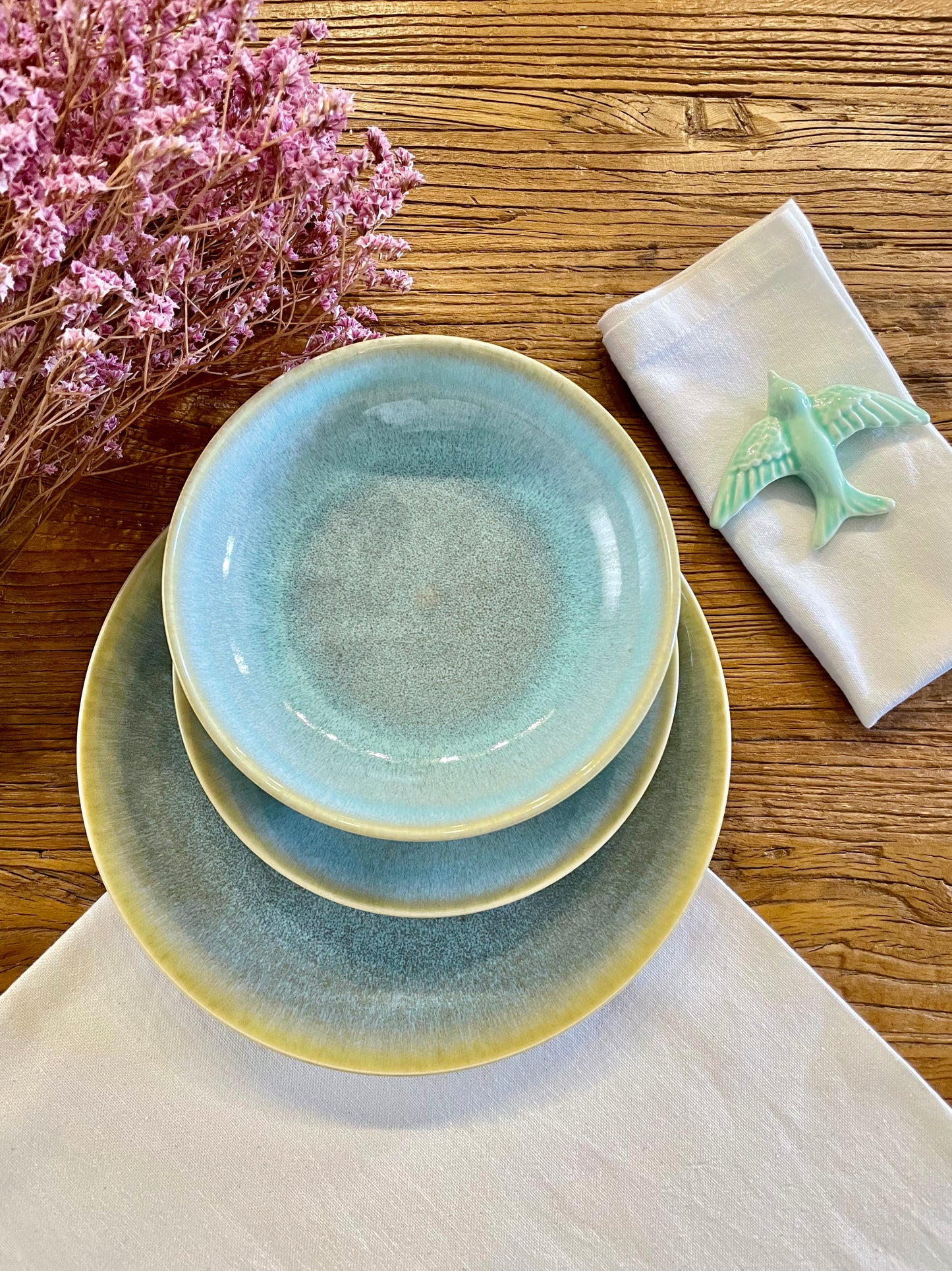 Prato fundo/bowl em grés com tons verde e azul