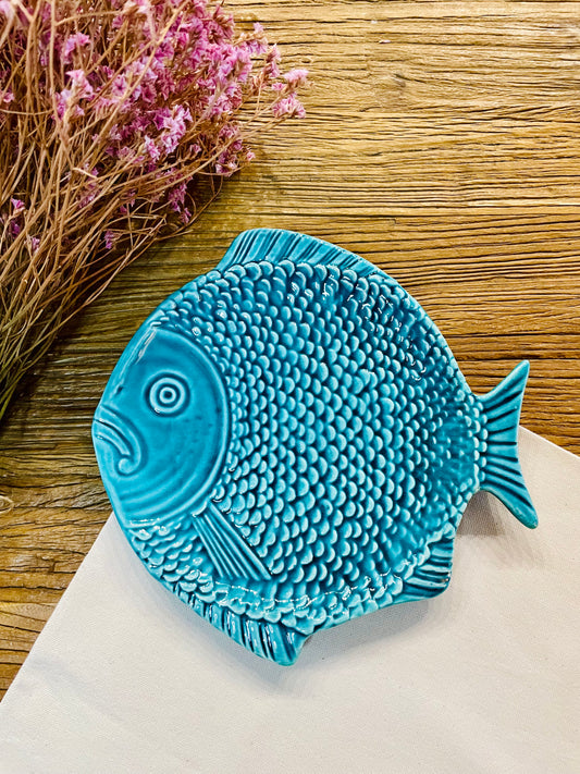 Fish shaped dessert or salad plate (turquoise blue)
