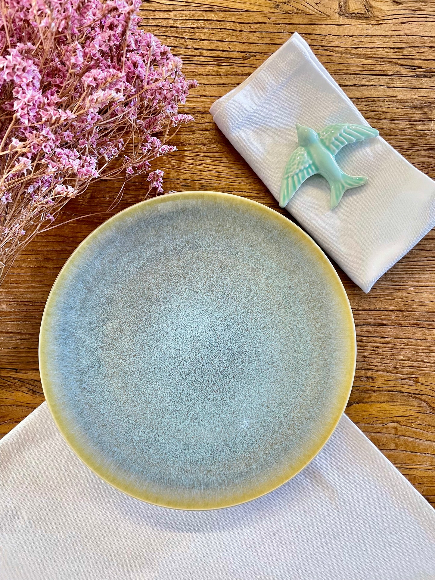 Dinner plate with green and blue tones