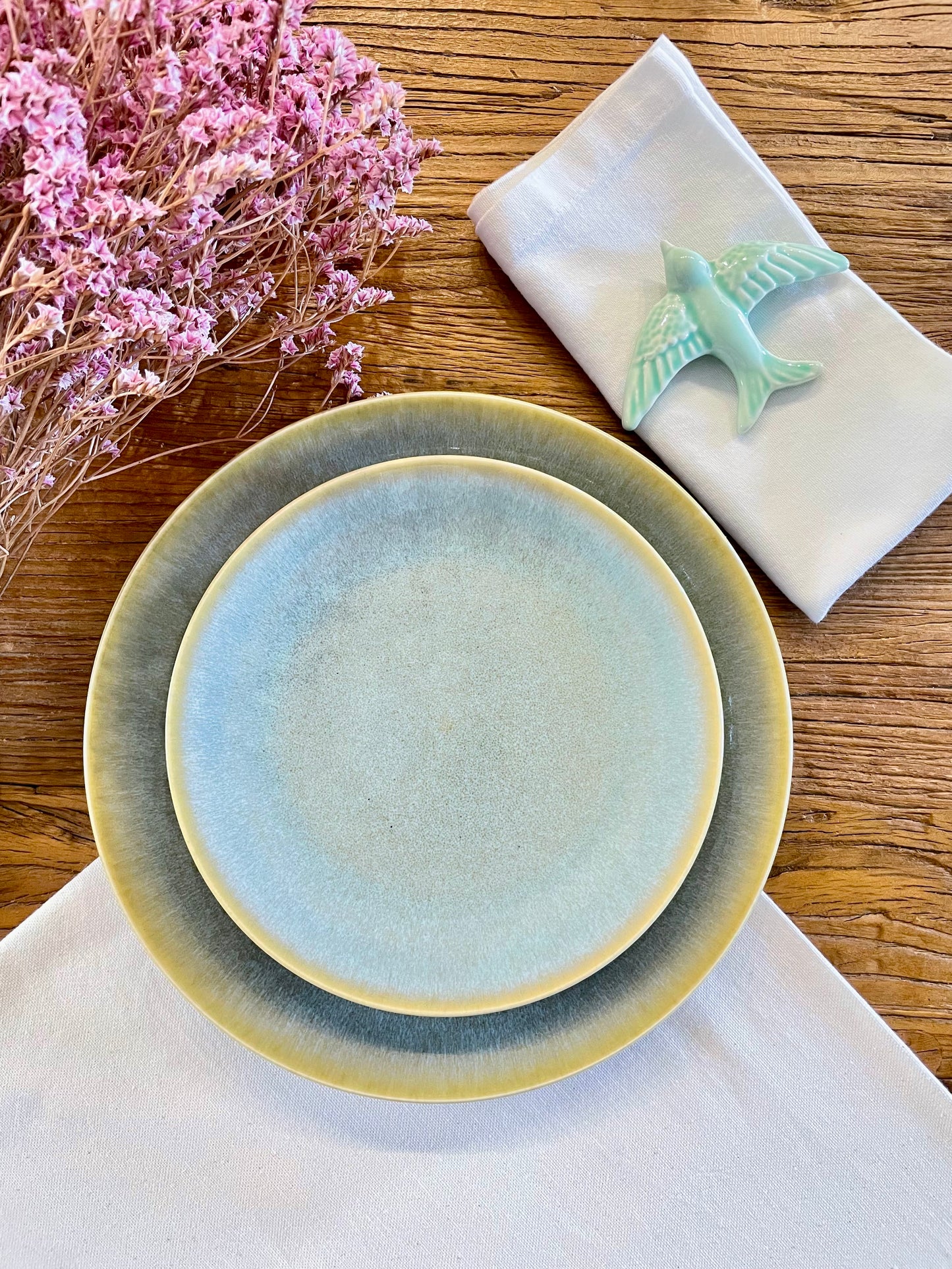Dessert or salad plate with green and blue tones